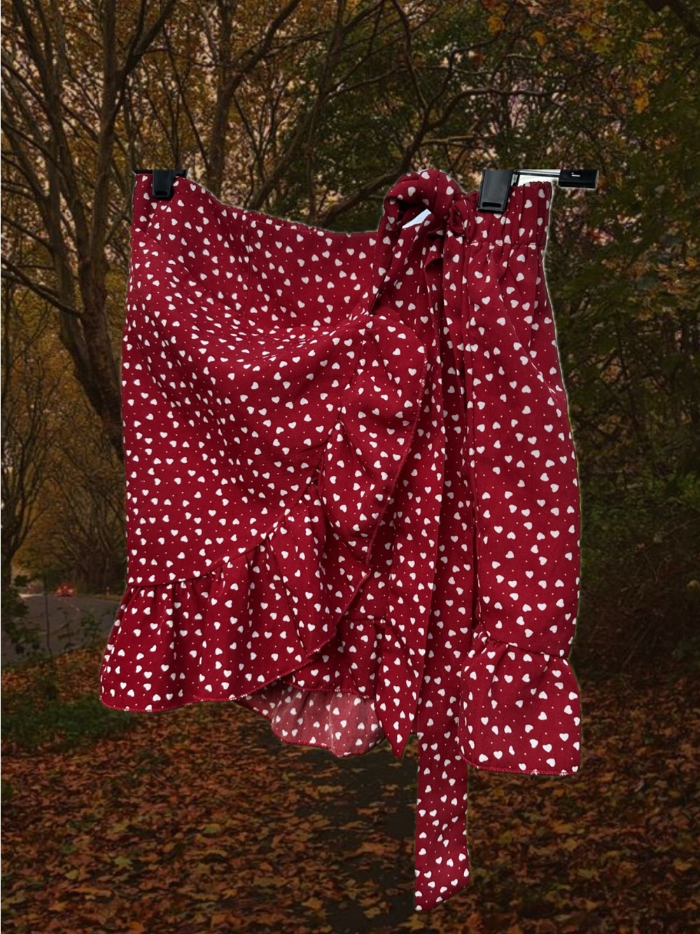 Red Heart-Print Wrap Skirt